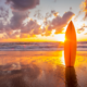 Hawaii Sunset glowing through a surfboard