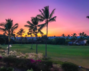 Sunset across the golf course view