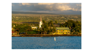 View from across Kailua bay to Hulihe'e palace